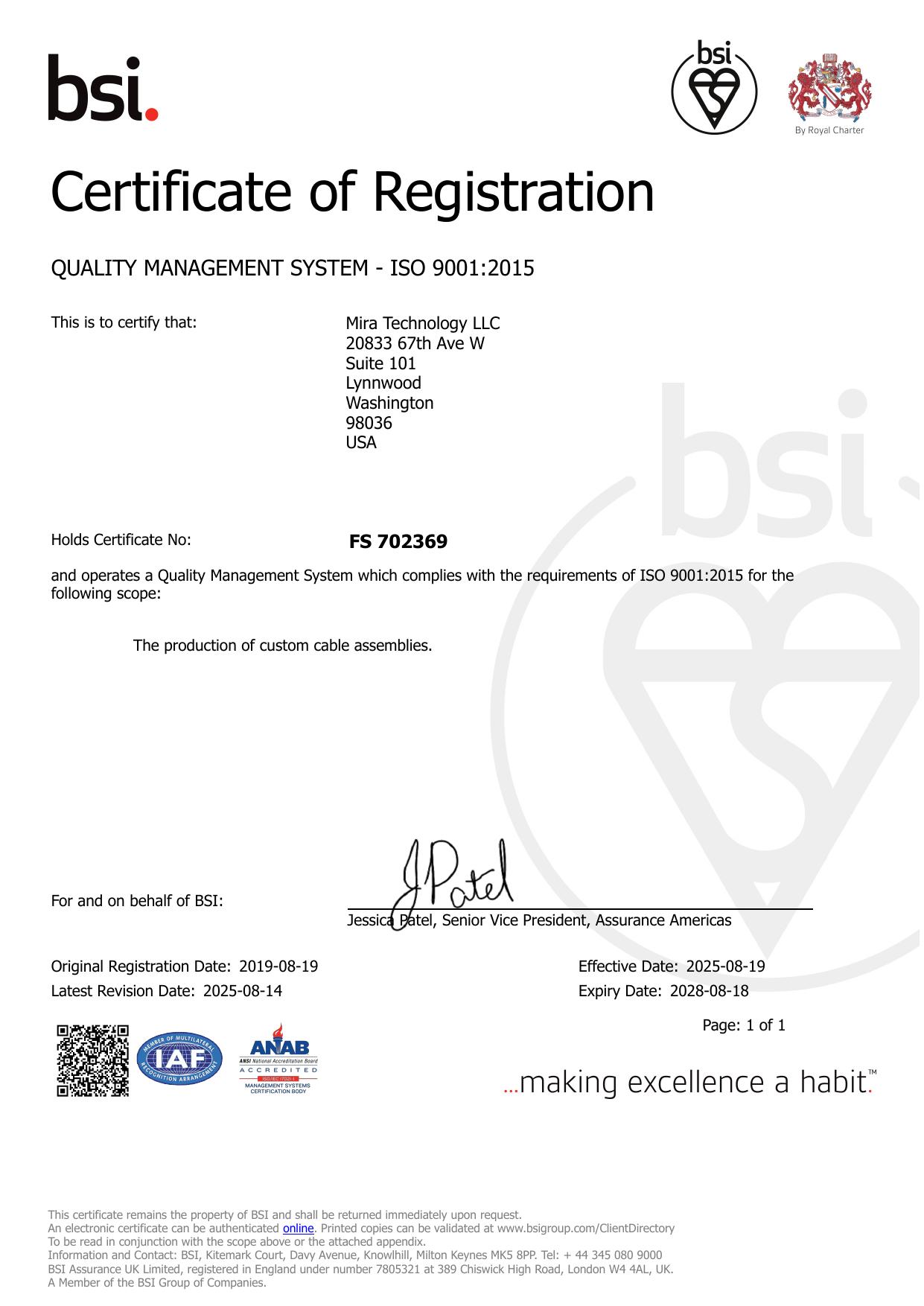 ISO 9001 Certificate FS 702369 preview
